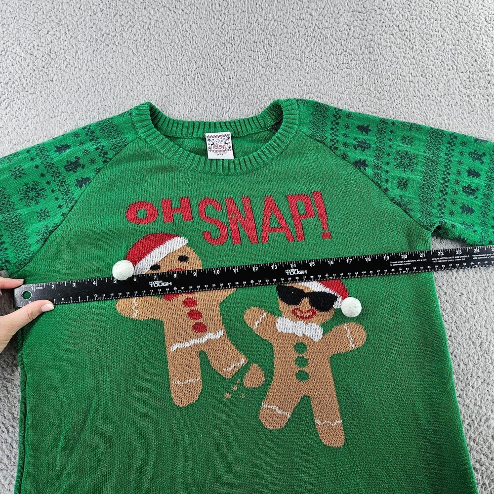 Ugly Christmas Sweater Womens XXL Green Fair Isle Gingerbread Man Oh Snap - Picture 9 of 16